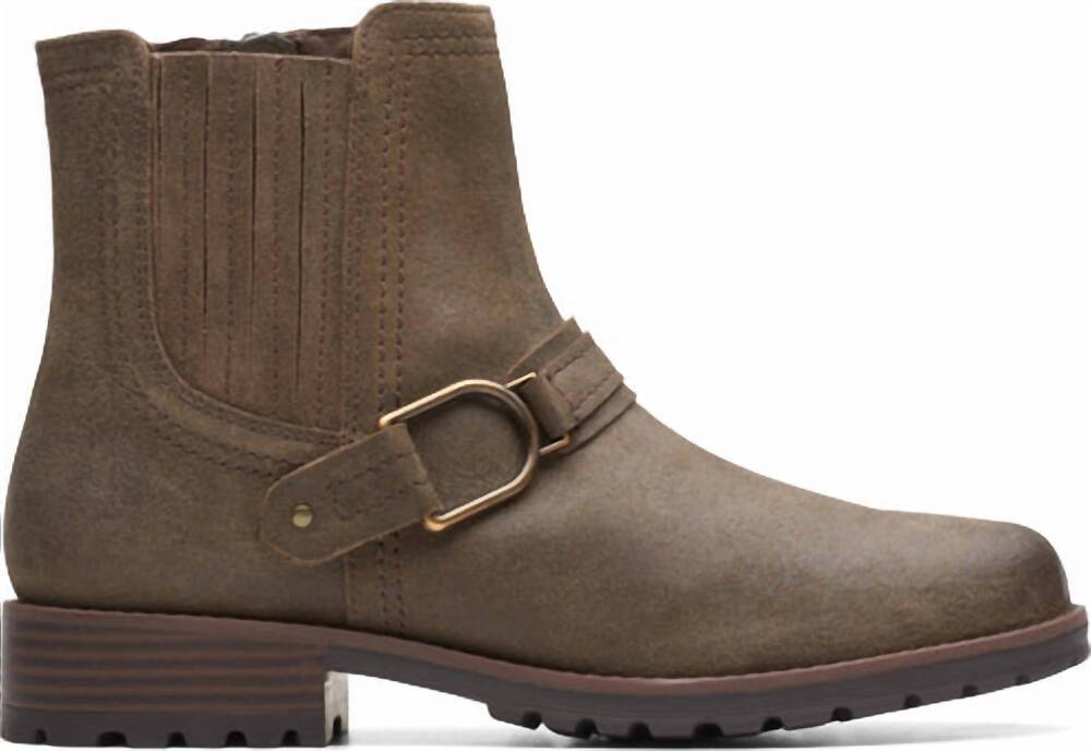NEW CLARKS women's aspra buckle casual dress boots in dark olive suede